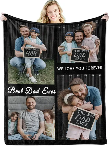 Miniatura 10 de Youltar Manta de fotos personalizada para el Día del Padre, regalo personalizado con el texto "Best Dad Ever" de hija o hijo para Navidad