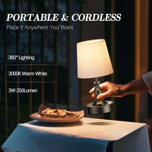 Miniatura 4 de PARTPHONER Mini lámpara de mesa LED inalámbrica, lámpara recargable de 5200 mAh, brillo de 3 niveles, lámpara de escritorio regulable táctil, luz
