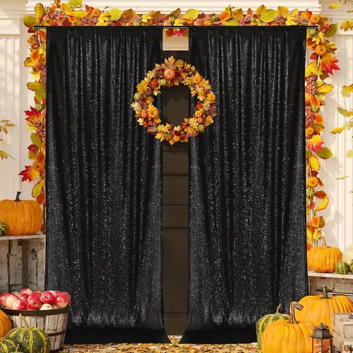 PartyDelight Cortinas de Fondo de Lentejuelas 2 Paneles Negro 5 Pies x 10 Pies Telón de Fondo para Fotografía Cortina de Boda Eventos Especiales
