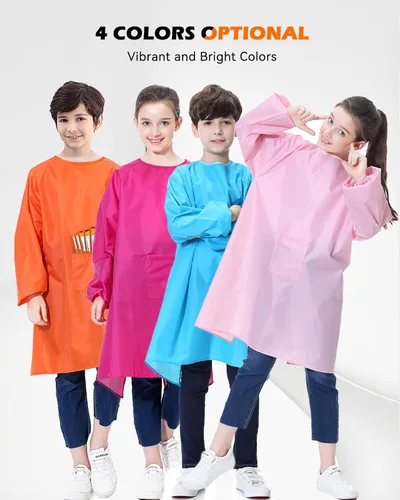 Miniatura 2 de Bata de arte para niños, delantal impermeable con bolsillo para niños, batas de pintura de artista con manga larga para niños y niñas