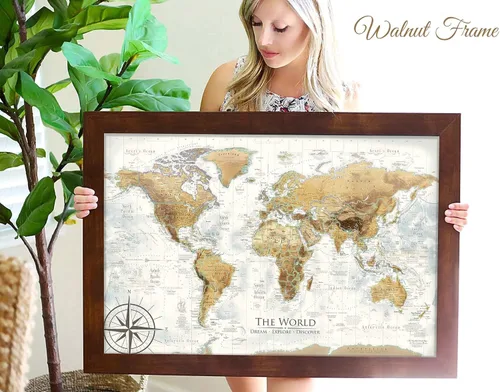 Miniatura 2 de Mapa de viaje del mundo personalizado con alfileres, lienzo estirado de pared grande, póster enrollado o mapa enmarcado, mapas del mundo para pared