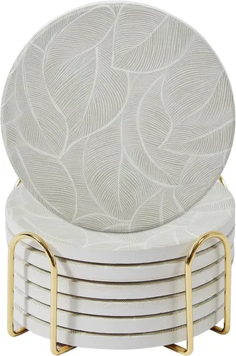 Miniatura 23 de Juego de 6 posavasos absorbentes de cerámica con soporte, posavasos de mármol para mesa de café, posavasos absorbentes de agua (porcelana)