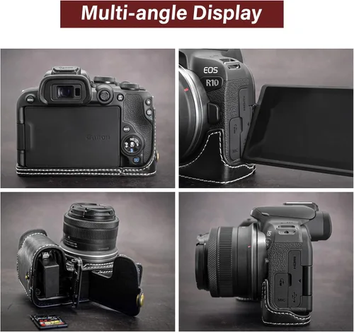 Miniatura 3 de Rieibi Funda EOS R10 - Media funda de piel sintética de calidad para cámara sin espejo Canon EOS R10 - Negro