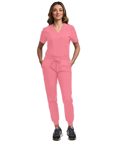 Miniatura 62 de Green Town Conjunto de ropa quirúrgica para mujer, pantalón deportivo y parte superior con cuello en V, 5 bolsillos, cintura de yoga, uniforme