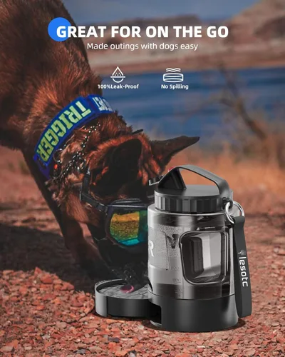 Miniatura 7 de lesotc Botella de agua de viaje para perros portátil con cuenco extraíble, dispensador de agua de viaje grande de 77 onzas para perros, artículos