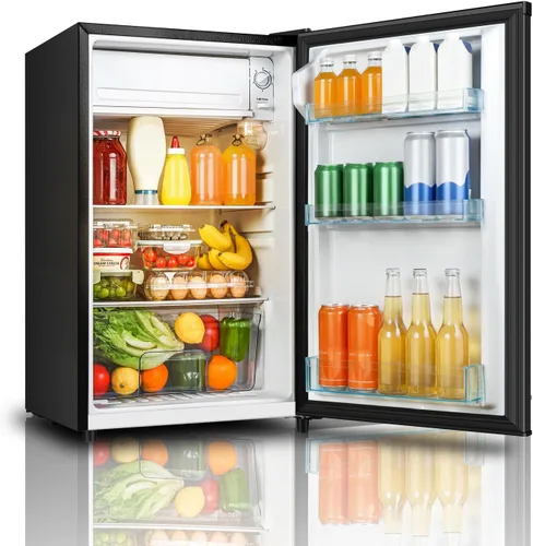 Miniatura 9 de Saeoola - Mini refrigerador con congelador, puerta única de 3.1 pies cúbicos, mini refrigerador compacto, luz LED, termostato ajustable, estantes