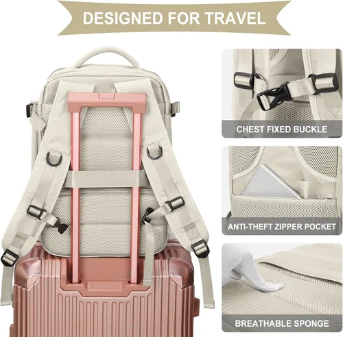Miniatura 7 de WONHOX - Mochila grande, aprobada para vuelo, unisex, para viajes, trabajo, negocios o laptop, A2-beige A20-beige