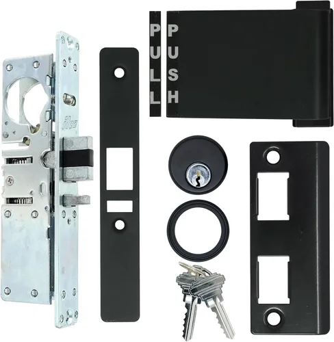 Miniatura 8 de Summit Doorware Adams Rite Style Latch - Kit de manija de salida con cilindro de mortaja y llaves, puerta de empuje a izquierda