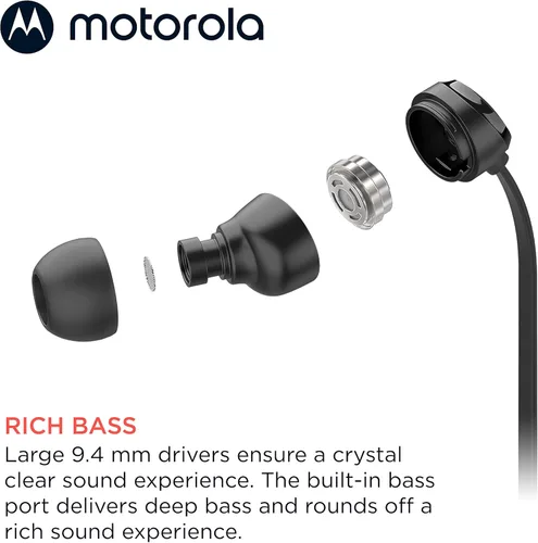 Miniatura 5 de Motorola Earbuds 3-S - Auriculares con cable con micrófono, auriculares intrauditivos con cable, cómodos auriculares de silicona ligeros, cable Negro