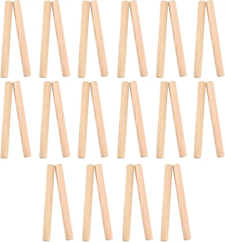 SINJEUN 16 pares (paquete de 32) palos de ritmo de madera de 8 pulgadas, instrumento de percusión musical de madera clásica, palos Lummi de música