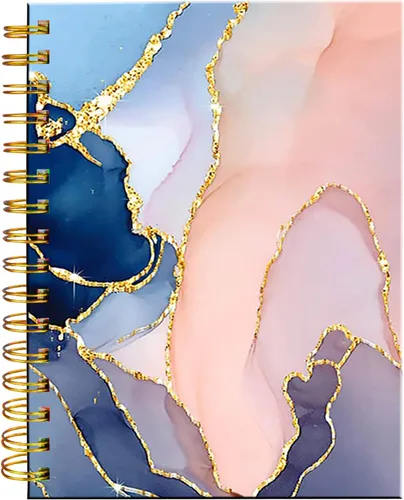 iampanda Cuaderno con espiral, encuadernación fuerte de doble alambre con papel de primera calidad para niñas y mujeres, diseño de mármol azul, rosa