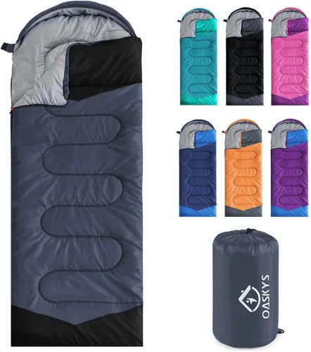 Oaskys - Saco de dormir para acampar, para 3 estaciones, clima cálido y fresco, verano, primavera, otoño, ligero, resistente al agua, para adultos y