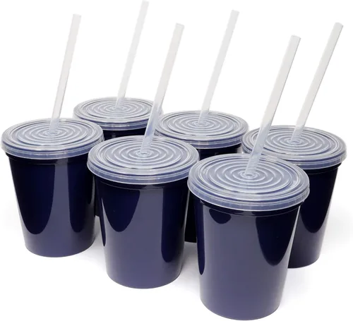 Miniatura 20 de Rolling Sands Vasos de plástico reutilizables para estadios con tapas, paquete de 6, vasos y tapas fabricados en Estados Unidos, incluye 6 popotes