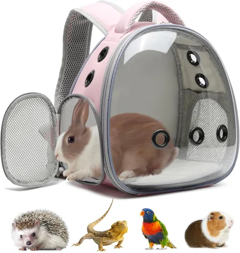 Miniatura 11 de Mochila portátil de viaje para mascotas, bolsa para hámster, conejillo de indias, pájaro, perro, gato, tortuga, transportador, jaula de conejo, Verde