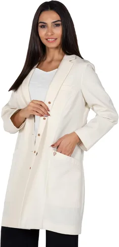 Veste Abrigo de laboratorio profesional ajustado de color para mujer, 5 bolsillos de 38 pulgadas de largo, abrigo de laboratorio para mujeres