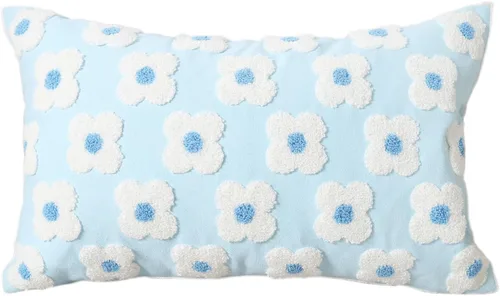 Miniatura 23 de DECOBIRD Funda de almohada bordada de 18 x 18 pulgadas, diseño floral beige, decoración del hogar, funda de almohada bordada de lona de algodón
