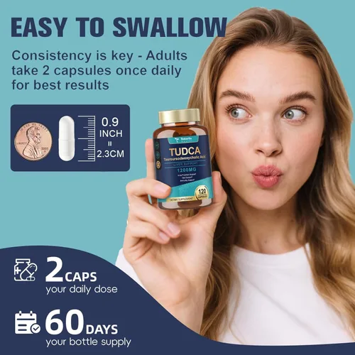 Miniatura 7 de Totaria TUDCA Suplemento de 1200 mg (ácido tauroursodesoxicólico), 120 cápsulas, suplementos hepáticos de sales biliares TUDCA ultra fuertes, Tudca