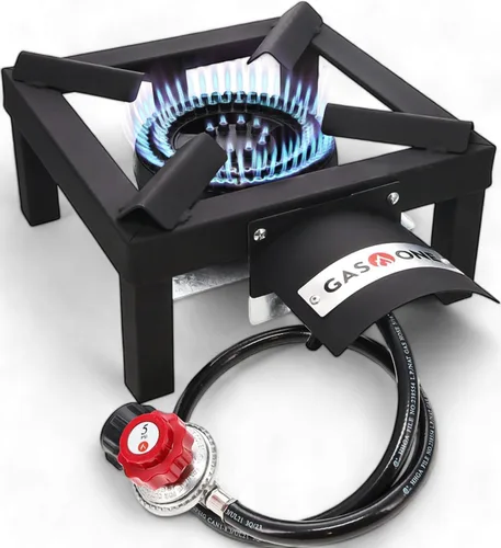 GasOne - Quemador de propano individual de alta presión, cocina al aire libre con escudo térmico y protector - Cabezal de quemador de propano para
