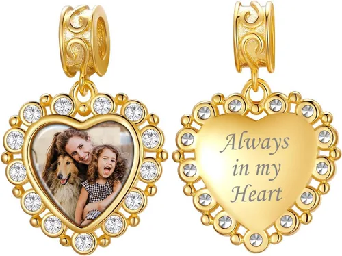 Miniatura 36 de Custom4U Photo Charms for Bracelets 925 Sterling Silver/Gold Plated Heart/Tree of Life/Round Charm Bead Personalized with Picture Custom