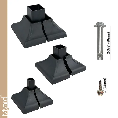 Miniatura 5 de Kit de brida de base de cerca de acero resistente para postes cuadrados de 1 pulgada, juego completo con 1 base, 1 cubierta entrelazada, 4 pernos