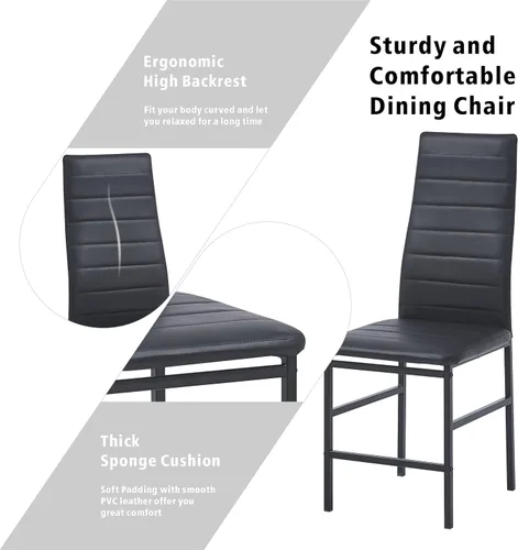 Miniatura 7 de Juego de mesa y silla de comedor de 7 piezas, juego de mesa de comedor para 6 mesas de cocina con 6 sillas, mesa rectangular de vidrio con 6 sillas