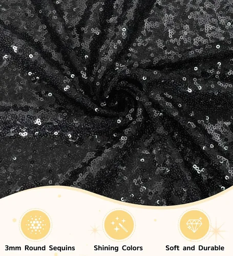 Miniatura 4 de Juya Delight Mantel rectangular negro de lentejuelas de 50 x 80 pulgadas para fiesta, cena, banquete, festival, boda, aniversario, exposición, mesa