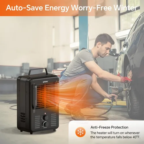Miniatura 6 de Shinic Calentador Milkhouse de 1500 W, calentador utilitario Milkhouse con termostato ajustable, protección contra sobrecalentamiento y vuelco