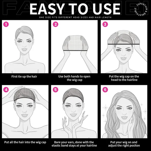 Miniatura 7 de Fandamei Gorra de peluca HD, gorras de peluca ultrafinas de color marrón oscuro, 4 gorras de peluca de nailon súper finas para mujer, elásticas