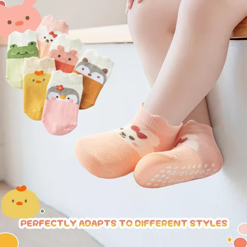 Miniatura 6 de Calcetines con Agarre Antideslizantes de Algodón para Bebés y Niños Pequeños, Niños y Niñas, Paquete de 12 Calcetines de Tobillo Lindos para Niños