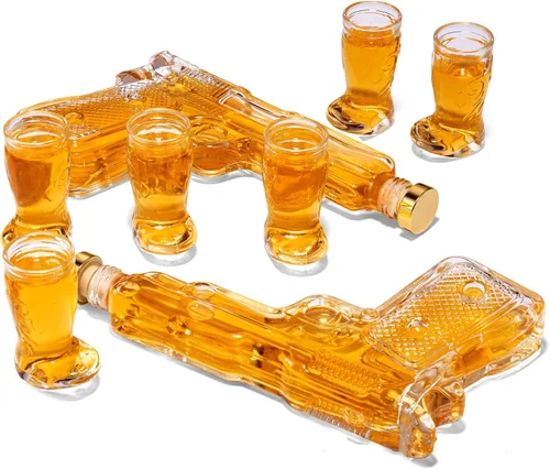 Miniatura 4 de Juego de decantador de pistola y vasos de chupito para fiesta, decantador de pistola de whisky y vaso de chupito, vertedores y tapón, 2 decantadores