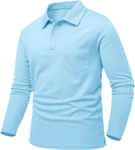 Miniatura 22 de Rdruko Polo para hombre con bolsillo de manga larga de secado rápido para golf al aire libre con cuello