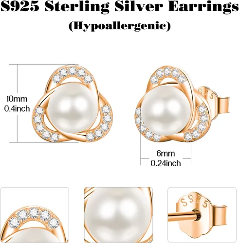 Miniatura 3 de AENEAS Pearl Stud Earrings for Women Sterling Silver Cultured Pearl Studs Earrings Jewelry Gifts for Women Mom Wife