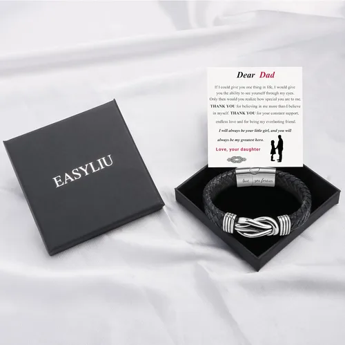 Miniatura 7 de Pulsera de cuero trenzado negro para hombre, papá, marido, novio, hijo, nieto, hermano, para siempre, vinculado para Navidad, cumpleaños, día