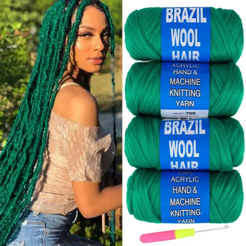 Miniatura 12 de 8 piezas de lana brasileña para trenzas, negro natural, cabello de lana brasileña para trenzar para mujeres, hilo para cabello para locs falsos