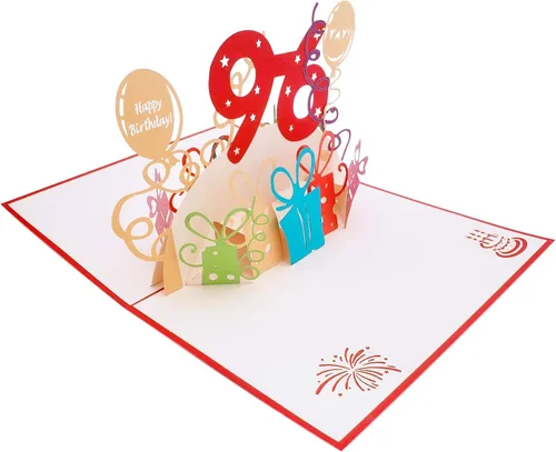Miniatura 5 de iGifts And Cards Tarjeta desplegable 3D de cumpleaños 96, regalos coloridos y celebración de hitos de globos, saludo sincero para personas mayores
