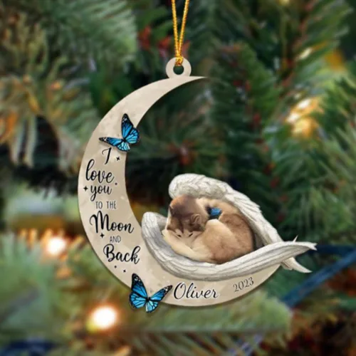 Miniatura 99 de Adorno colgante personalizado de ángel durmiendo en la luna, perro sabueso afgano, nombre personalizado, acrílico impreso en 2D plano – cumpleaños