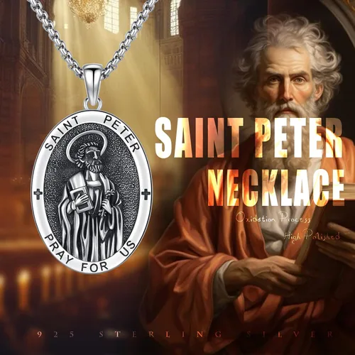 Miniatura 702 de Collar con colgante de plata de ley 925 con medalla de San Patrón, joyería religiosa para hombres y mujeres, con cadena de acero inoxidable 316L