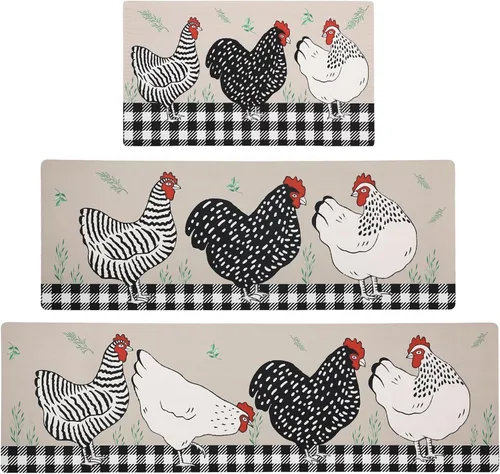 Miniatura 35 de XLHOMO Alfombrillas de Cocina para Piso Juego de 3 Piezas, Corredores Antideslizantes Acolchados Impermeables Cómodas Alfombras y Tapetes de Cocina