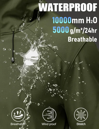 Miniatura 3 de MAGCOMSEN Chaqueta impermeable Softshell para hombre, con forro polar, ligera, con capucha, rompevientos, para invierno, senderismo, táctica