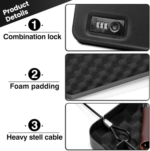 Miniatura 3 de Caja de Seguridad para Pistolas, Caja de Seguridad Portátil para Viajes en Auto, Caja de Seguridad para Armas con Cerradura de Llave, Cajas