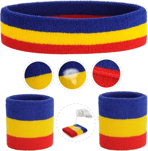 Miniatura 10 de ONUPGO - Conjunto de diadema y muñequeras deportivas para el sudor, hechas de algodón con bucles, muñequeras, contra humedad