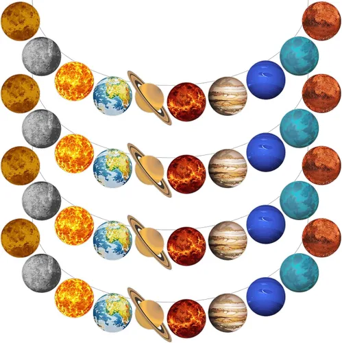 Lincia Guirnalda colgante de sistema solar de galaxia, 4 unidades, temática de planeta, decoración de fiesta espacial para el primer viaje alrededor