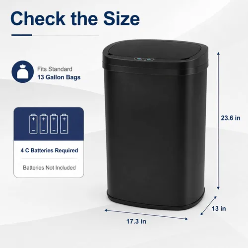 Miniatura 6 de Bote de basura automático de acero inoxidable de 13.2 galones con sistema de control de olores, sensor de movimiento semicircular sin tacto de 50