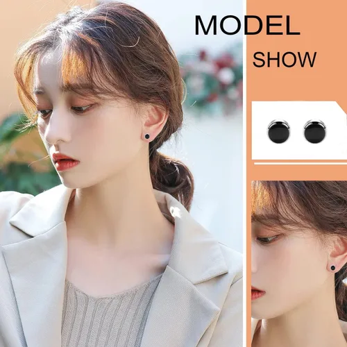 Miniatura 4 de Titanium Stud Earrings for Women Girls Earrings 4mm Natural Stone Gemstones Hypoallergenic Earrings Nickel Free Black Onyx 5mm Earrings for Women