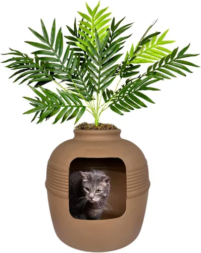 Miniatura 47 de Good Pet Stuff Caja de arena oculta para gatos con planta artificial, maceta redonda decorativa, filtro de carbón con ventilación para control