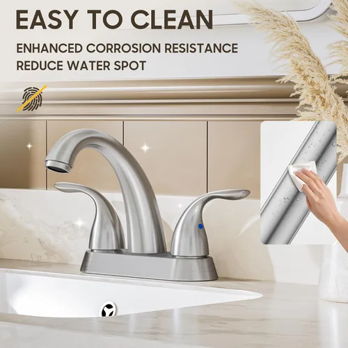 Miniatura 7 de Phiestina Centerset BF008-5-BN - Grifo de lavabo de baño de acero inoxidable de 4 pulgadas de níquel cepillado de 2 o 3 agujeros, grifo de baño de 2