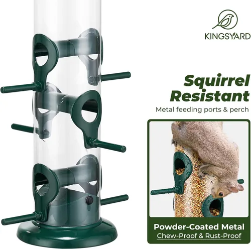 Miniatura 5 de Kingsyard Comederos Metálicos para Pájaros para Exteriores Colgantes, Comedero de Tubo para Pájaros con 6 Puertos de Alimentación, 15 Pulgadas, A
