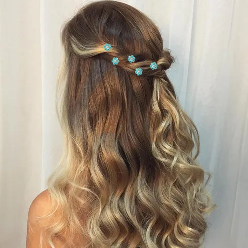 Miniatura 4 de QIUTIMIY Paquete de 20 horquillas para el cabello con flores de cristal (azul) con diamantes de imitación para novia, boda, accesorios de joyería