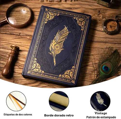 Miniatura 4 de CAGIE - Cuadernos de anotaciones de tapa dura de 320 páginas encuadernados en cuero vintage para mujeres y hombres, tamaño A5, cuadernos Azul