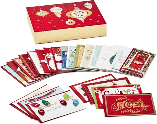 Hallmark - Juego de 24 tarjetas navideñas hechas a mano en caja (conjunto de 24 tarjetas de felicitación especiales para las fiestas y sobres)